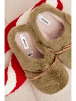 Dámské papuče s kožíškem a mašličkou – zelené Minella