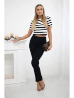 Bavlněné kalhoty se zirkony na  černý model 20592386 - K-Fashion