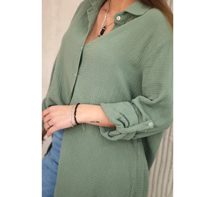 Bavlněná mušelínová košile oversize khaki
