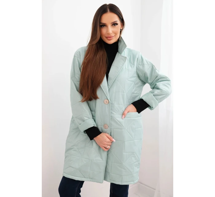 Dámská bunda Plus Size prošívaná s ozdobnými knoflíky a límcem tmavě mátová Dámská bunda Plus Size prošívaná s ozdobnými knoflíky a límcem tmavě mátová