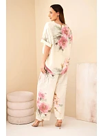 Dámský bavlněný komplet s krátkým rukávem a širokými nohavicemi žlutý