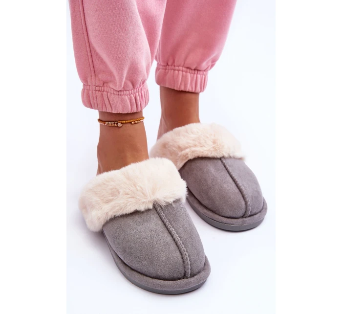 Dámské Pantofle s Kožešinou Šedé Pinky