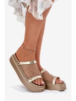 Zdobené dámské sandály na platformě se síťkou S.Barski MY51-016 zlaté Zdobené dámské sandály na platformě se síťkou S.Barski MY51-016 zlaté
