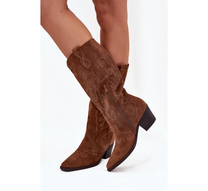 Semišové Dámské Boty Na Podpatku Camel model 21705043 - Zazoo