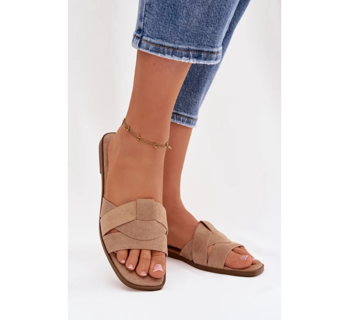 Dámské ploché sandály s pásky Eko Zamszové Béžové Florane
