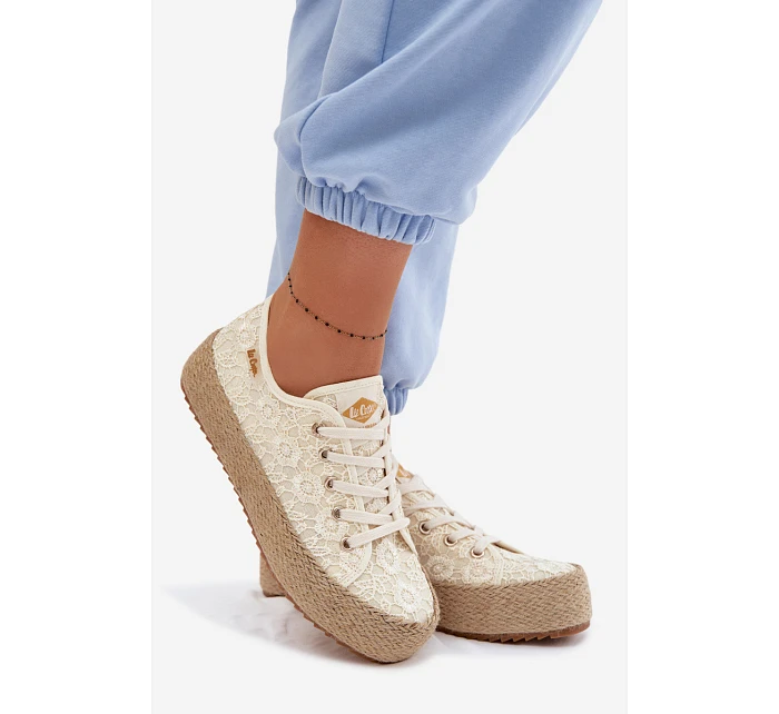Krajkové tenisky Espadryle na platformě Lee Cooper LCW-26-31-4328 Béžové