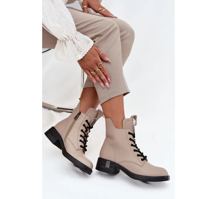 Kožené dámské kotníkové boty na nízkém podpatku Vinceza – béžové Kožené dámské kotníkové boty na nízkém podpatku Vinceza – béžové