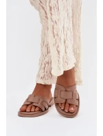 Dámské pantofle na nízkém podpatku – tmavě béžové Lorania