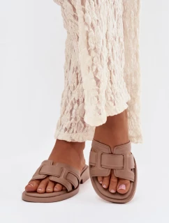 Dámské pantofle na nízkém podpatku – tmavě béžové Lorania