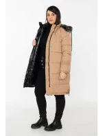 Černobéžová hrubší oboustranná dámská zimní bunda model 21247459 - MELYA MELODY