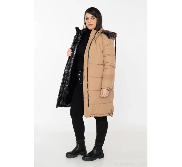 Černobéžová hrubší oboustranná dámská zimní bunda model 21247459 - MELYA MELODY