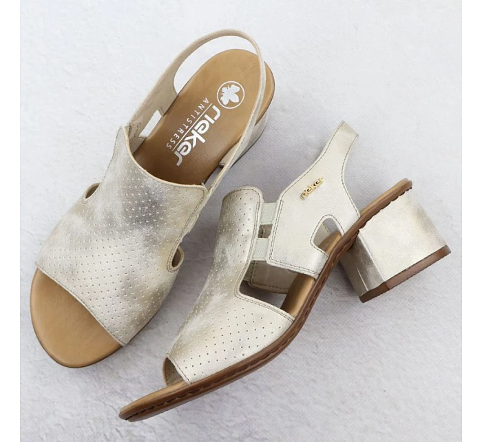 Dámské zlaté nazouvací sandály na podpatku Rieker 64665-60