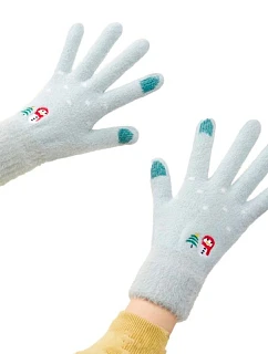 Dámské zimní rukavice na telefon se sněhulákem a vánočním stromkem - zelené dámské