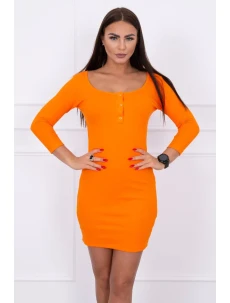 Šaty s výstřihem na knoflíky oranžové