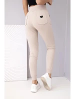 Dámské teplákové kalhoty s vysokým pasem a šňůrkou béžové
