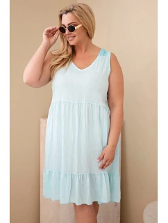 Dámské šaty Plus Size z viskózy s krajkou bez rukávů mentolová