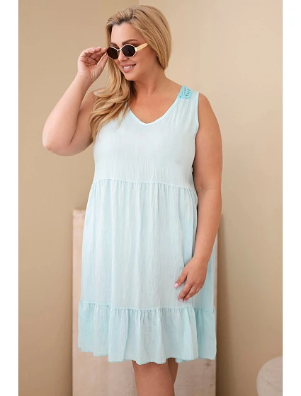 Dámské šaty Plus Size z viskózy s krajkou bez rukávů mentolová