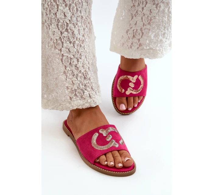 Dámské ploché žabky S cekulemi S.Barski KV27-052 Fuksia