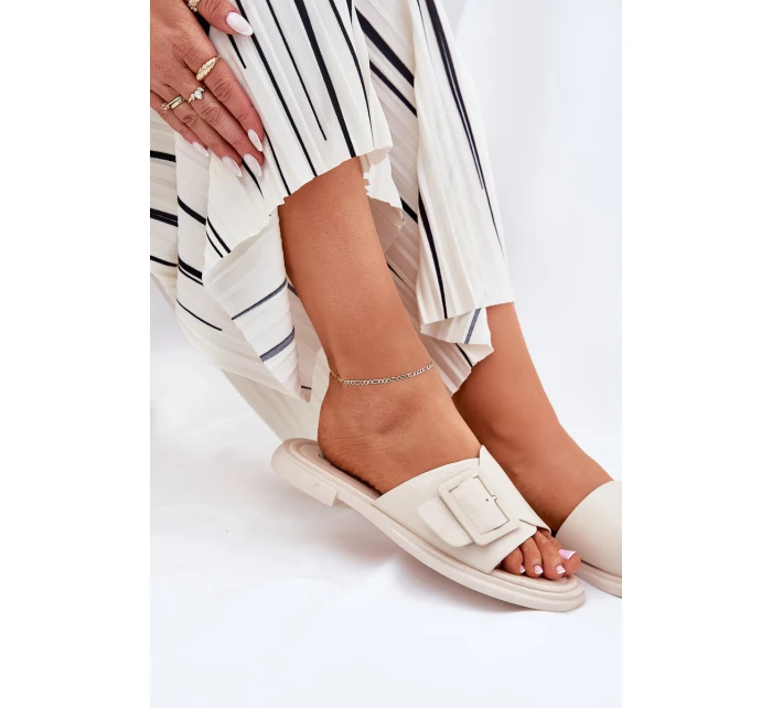 Kožené Dámské Pantofle S Přezkou D&A Béžové SJ2302-01