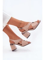 Elegantní Dámské Sandály Na Podpatku model 21695150 Béžové - VINCEZA