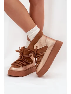 Nízké dámské sněhule s teplým kožíškem a silným šněrováním Camel Xarina