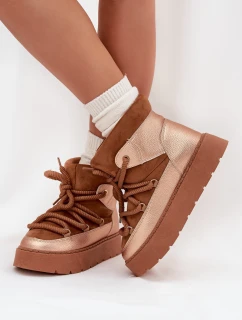 Nízké dámské sněhule s teplým kožíškem a silným šněrováním Camel Xarina