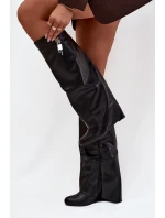 Dámské kozačky na platformě s páskem a stříbrným detailem Eko kůže Černé Korivelle