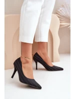 Dámské Látkové Lodičky s Pruhy Černé Tifidra