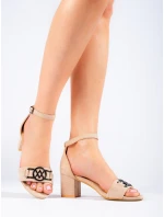 Módní dámské  sandály hnědé na širokém podpatku