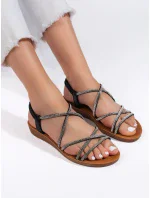 Krásné sandály černé dámské na plochém podpatku Krásné sandály černé dámské na plochém podpatku