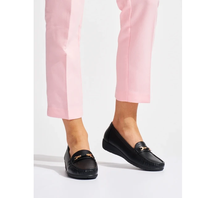 Stylové mokasíny dámské černé na klínku Stylové mokasíny dámské černé na klínku