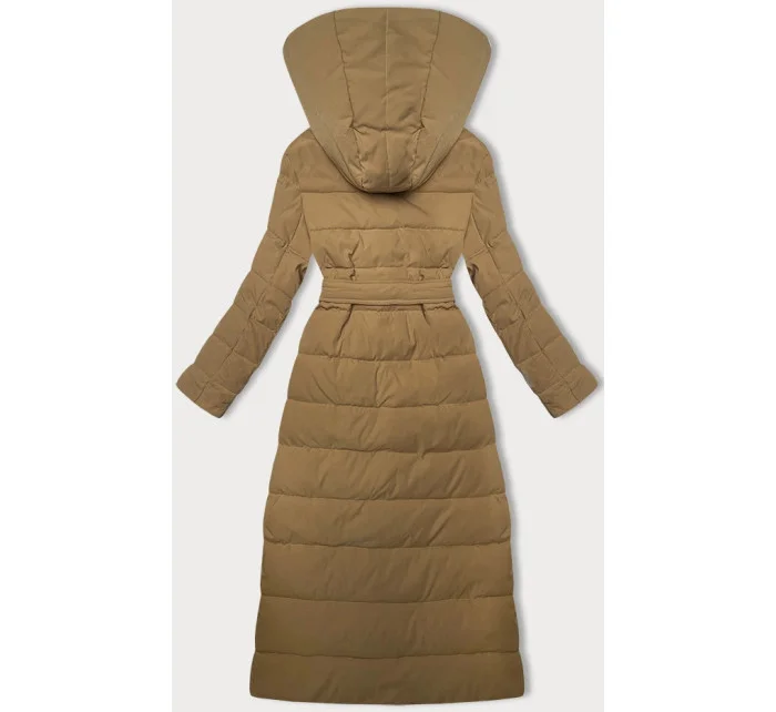 dámský kabát ve velbloudí barvě s páskem model 21248911 - STELLA FASHION