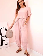 Komplet z viskózy halenka + kalhoty tmavě pudrově růžová