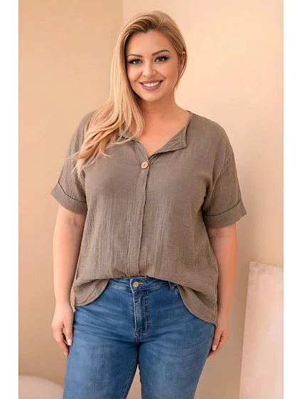 Dámská bavlněná halenka Plus Size s výstřihem na knoflíky fango