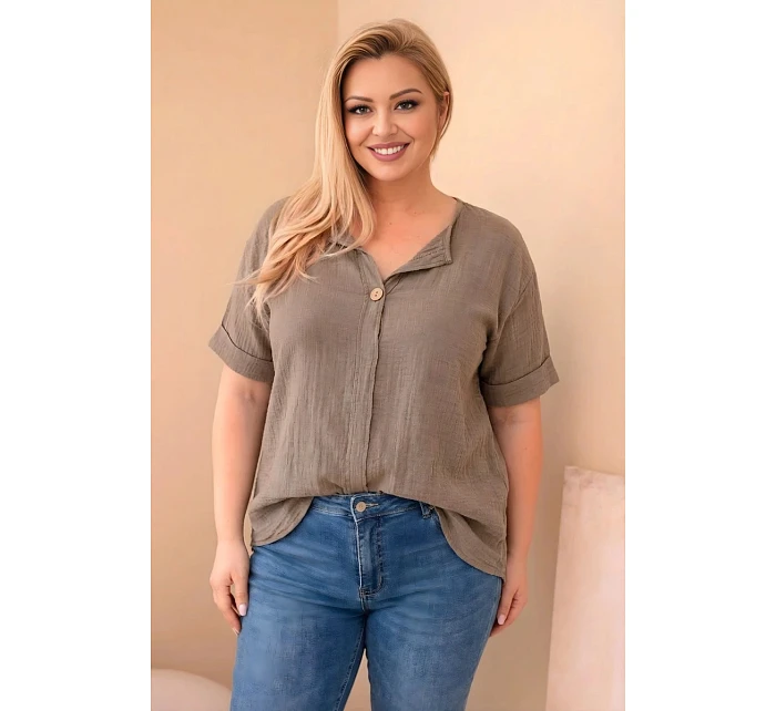 Dámská bavlněná halenka Plus Size s výstřihem na knoflíky fango