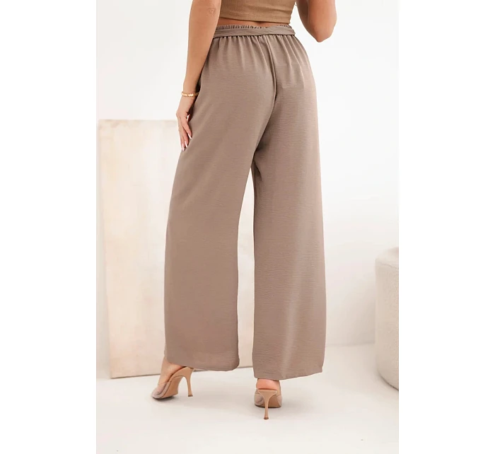 Kalhoty se širokým střihem a zavazováním v pase mocca