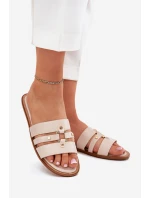 Ploché Dámské Pantofle Se Zlatým Detalem Béžové model 21700067 - Boto