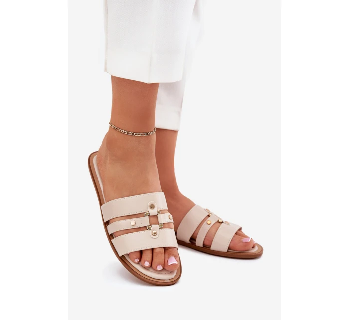 Ploché Dámské Pantofle Se Zlatým Detalem Béžové model 21700067 - Boto