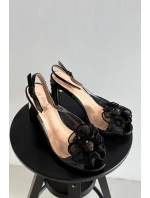 Sandály na podpatku s ozdobou a krystaly D&A MR52-236 Černé