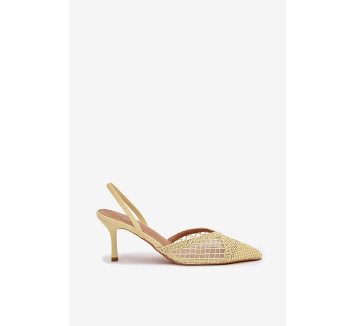 Sandály z pleteniny na podpatku žluté model 21919230 - Boto