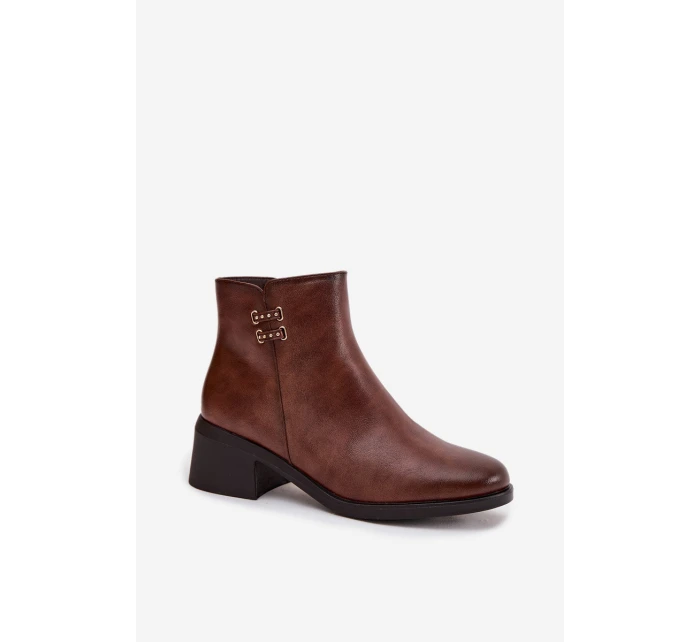 Dámské botky Delmira – hnědé, zateplené, na podpatku typu “klocek”