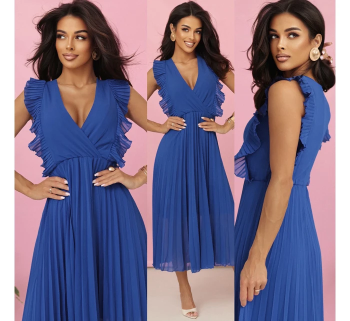 plisované šaty s volánky a výstřihem barva model 21214383 - numoco plisované šaty s volánky a výstřihem barva model 21214383 - numoco