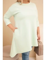 Dámská suknička Plus Size z viskózy s volným střihem a dlouhým rukávem mátová