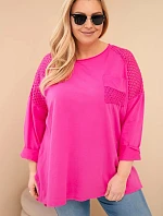 Dámská mikina Plus Size bavlněná s potiskem fuchsie