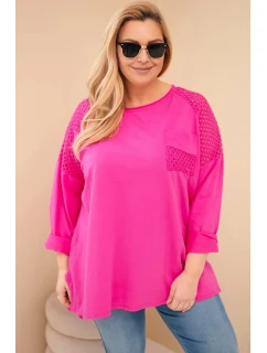 Dámská mikina Plus Size bavlněná s potiskem fuchsie