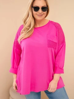 Dámská mikina Plus Size bavlněná s potiskem fuchsie