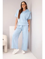 Dámská máslová souprava mikina s kapucí a volné kalhoty se šňůrkou modrá