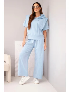 Dámská máslová souprava mikina s kapucí a volné kalhoty se šňůrkou modrá
