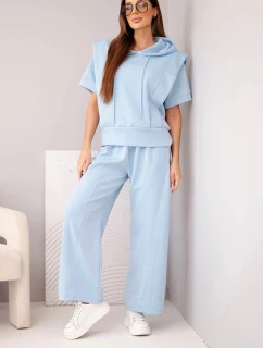 Dámská máslová souprava mikina s kapucí a volné kalhoty se šňůrkou modrá