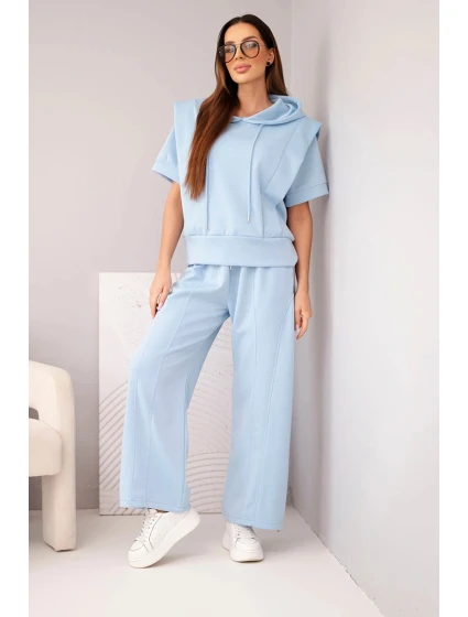 Dámská máslová souprava mikina s kapucí a volné kalhoty se šňůrkou modrá